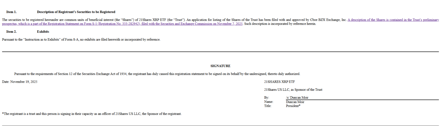21Shares XRP ETF Receives Approval to Trade on Cboe Under the “TOXR” Ticker