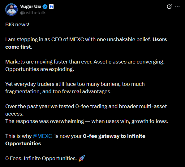 MEXC Appoints Vugar Usi as CEO to Drive Multi-Asset Growth